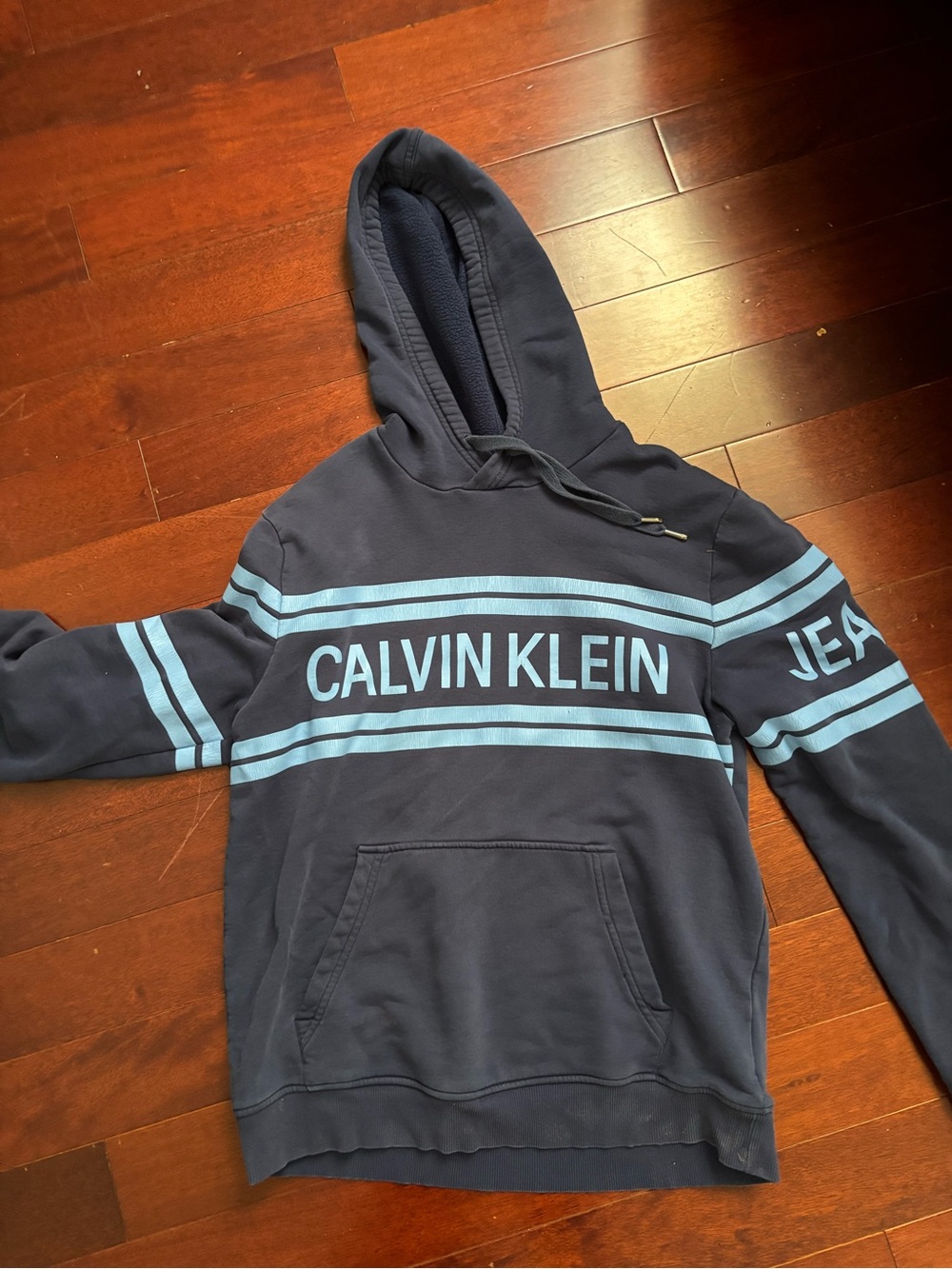 Calvin Klein Jeans Navy Hoodie with Light Blue Stripes